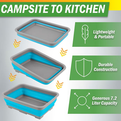 Collapsible Bucket for Cleaning Supplies, Blue, 7.27L | Foldable Wash Bin Dish Tub - Collapsible Wash Basin or Camping Sink for Beach, Tailgating, Soaking Laundry or Camping Gear4