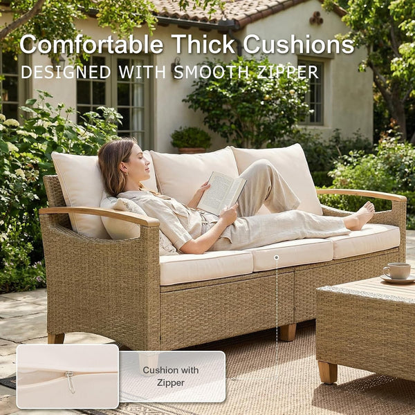 6-Piece Patio Wicker Conversation Set, Outdoor Sofa & Swivel Chairs5