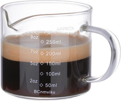 Espresso Cup Measuring Cup Triple Pitcher Milk Cup 250ML/8.5OZ Espresso Cups with Handle Shot Glass with V-Shaped Mouth Clear Accessories Milk Frothing Pitcher (1)1