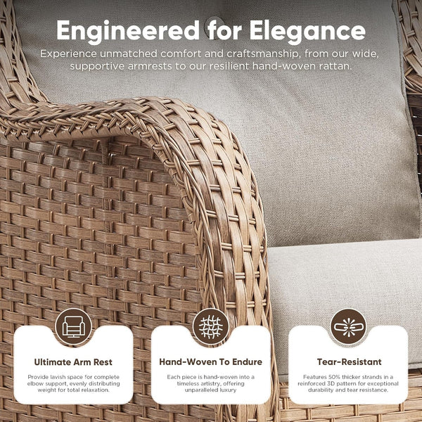 6 Piece Wicker Patio Furniture Set, Outdoor Swivel Rocker Chairs Set of 2 with Ottomans and 3 Seater Sofa, All Weather Patio Conversation Furniture Set, for Pool,Yard Yellow Wicker/Beige5