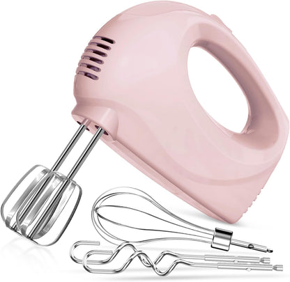 Electric Hand Mixer with 5 Stainless Steel Whisks,5 Speed,Pink | Portable Kitchen Mixer Electric Whisk, Food Beater for Whipping Mixing Cookies1