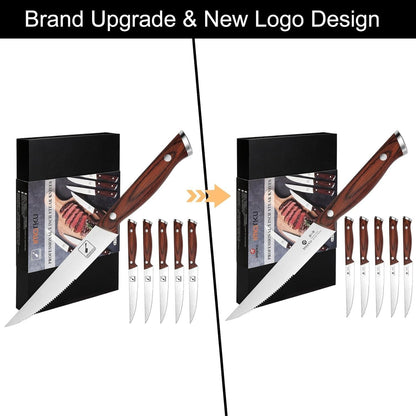 9" Steak Knife Set of 6,For 6 Guests, Complements Any Table | Japanese High Carbon Stainless Steel, Serrated Edge Glides through Steak, No Sharpening, Wooden Handle4