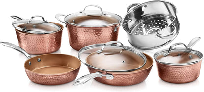 Hammered Collection Pots and Pans 10 Piece Premium Ceramic Cookware Set – with Triple Coated Ultra Nonstick Surface for Even Heating, Oven, Stovetop & Dishwasher Safe1