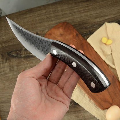 Meat Cleaver, 5.5 Inch Kitchen Knife Small Boning Knives Full Tang Rivet Fixing Wenge Wood Curved Handle Knife6