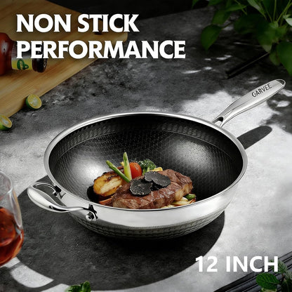 Hybrid Nonstick 12 Inch Stainless Steel Wok Pan with Lid – Snowclad Technology – Induction Compatible – PFOA Free – Dishwasher Safe – Ideal for Stir-Fry – Includes Lid at End3