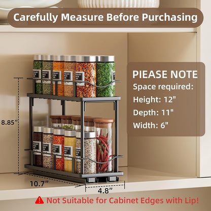 Pull Out Spice Rack 2 Pack,Slide Out Cabinet Spice Rack,Black3