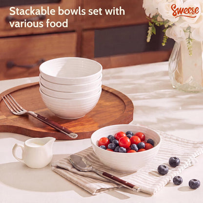 10 Oz Ceramic Bowls Set of 6, Small White Dessert Bowls for Yogurt, Cereal, Ice Cream, Fruit and Snacks, Stackable Breakfast Bowls for Everyday Dining, Microwave and Dishwasher Safe4