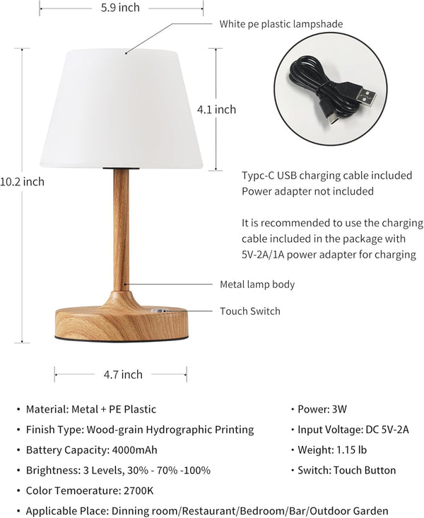 Cordless LED Wood-Grain Small Table Lamp, Waterproof Shower Desk Lamp5
