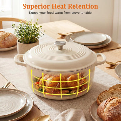 Cast Iron Dutch Oven, 6 Quart Enamel Dutch Oven Pot with Lid, Heavy Duty Cookware for Sourdough Bread, Braising, Stews, Roasting, Safe up to 500°F, Beige5