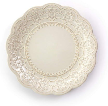 Embossed Scalloped Stoneware Dinnerware Dish Set, 16 Piece, Ivory4