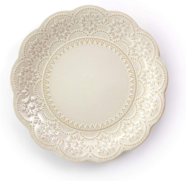 Embossed Scalloped Stoneware Dinnerware Dish Set, 16 Piece, Ivory4