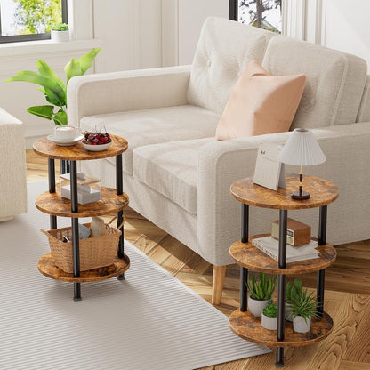 Side Table Living Room, Small round End Table, 3 Tiers Accent Table for Small Spaces, Rustic Brown6