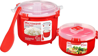 Heat & Eat Microwaveable Rice Cooker & Food Container Set with Steam Release Vents, Microwave Rice Cooker & round Food Storage Container, Dishwasher & Freezer-Safe, Bpa-Free1