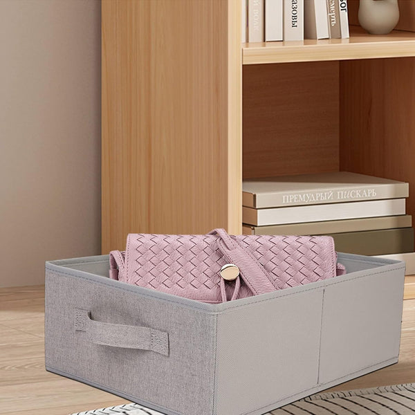 Fabric Storage Bins Set of 4 Rectangle Storage Baskets with Handle Foldable Closet Organizer for Clothes Towel Bedding Books Collapsible Clothing Container for Shelves Bedroom(Gray Low)5