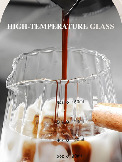 Espresso Cups 6OZ, Espresso Accessories, Expresso Shots Cup, Espresso Shot Glass with V-Shaped Mouth, Ribbed Milk Frothing Pitcher, Glass Measuring Cup3