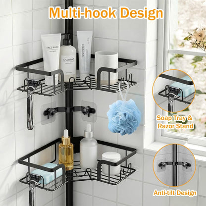 Corner Shower Caddy with Tension Pole,Rustproof Bathroom Organizer Shelves4