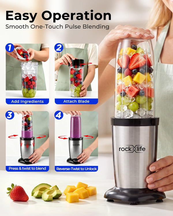 Personal Blender, Silver, 2-In-1 Smoothie Maker & Grinder | for Smoothies, Protein Shakes, Ice Crushing, Coffee Beans, Spices and Nuts; Bpa-Free Dishwasher-Safe Cups4