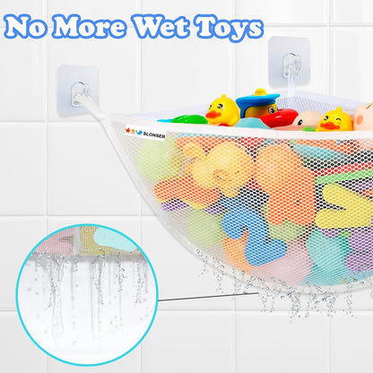 Bath Toy Storage Organizer for Bathtub – Large Mesh Bath Toy Holder & Bath Toy Net, Corner Bathtub Toy Storage with 3 Strong Suction Cups, 3 Adhesive Hooks, Quick-Dry Toy Holder for Tub & Shower2