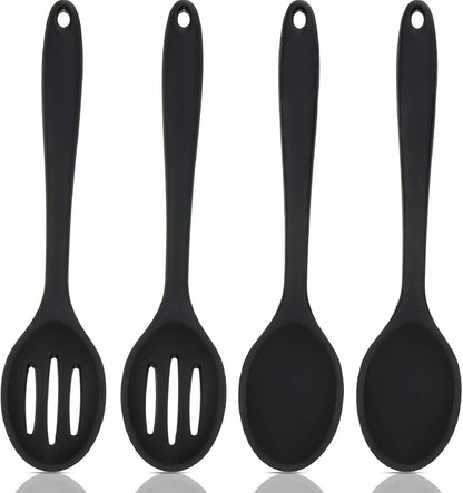 4 Pcs Silicone Cooking Spoons 10.6 Inch Slotted Nonstick, Black1