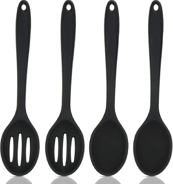 4 Pcs Silicone Cooking Spoons 10.6 Inch Slotted Nonstick, Black1