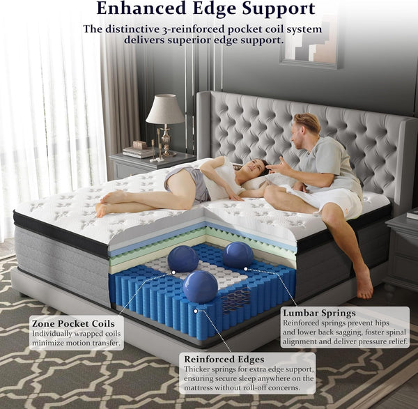 King Mattress 16 Inch, Luxury Hotel Hybrid Mattress King Size Bed in a Box5