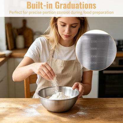 12 Pcs Stainless Steel Mixing Bowls with Graduations, Reusable Metal Mixing Bowls, Stackable Baking Food Storage Containers for Salads, Snacks, Noodles & Meal Prep5