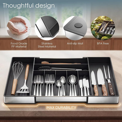 Silverware Drawer Organizer, 9 Slots Expandable Kitchen Drawer Organizer2