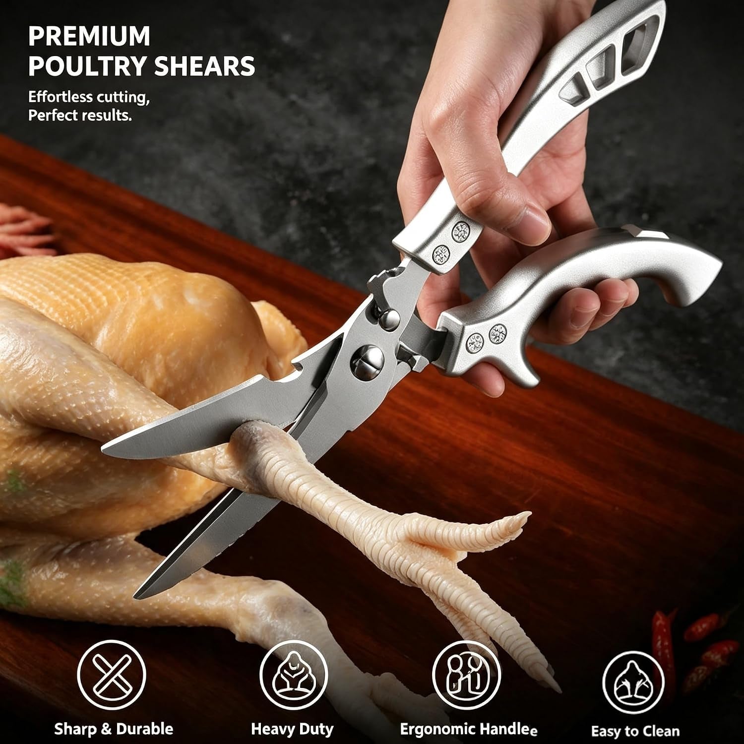 1-pack-duty-stainless-steel-kitchen-scissors-professional-cooking-shears-poultry-shears-with-safety-lock-design-easily-cuts-bones-ideal-for-bones-turkey-meat-fish-and-vegetables