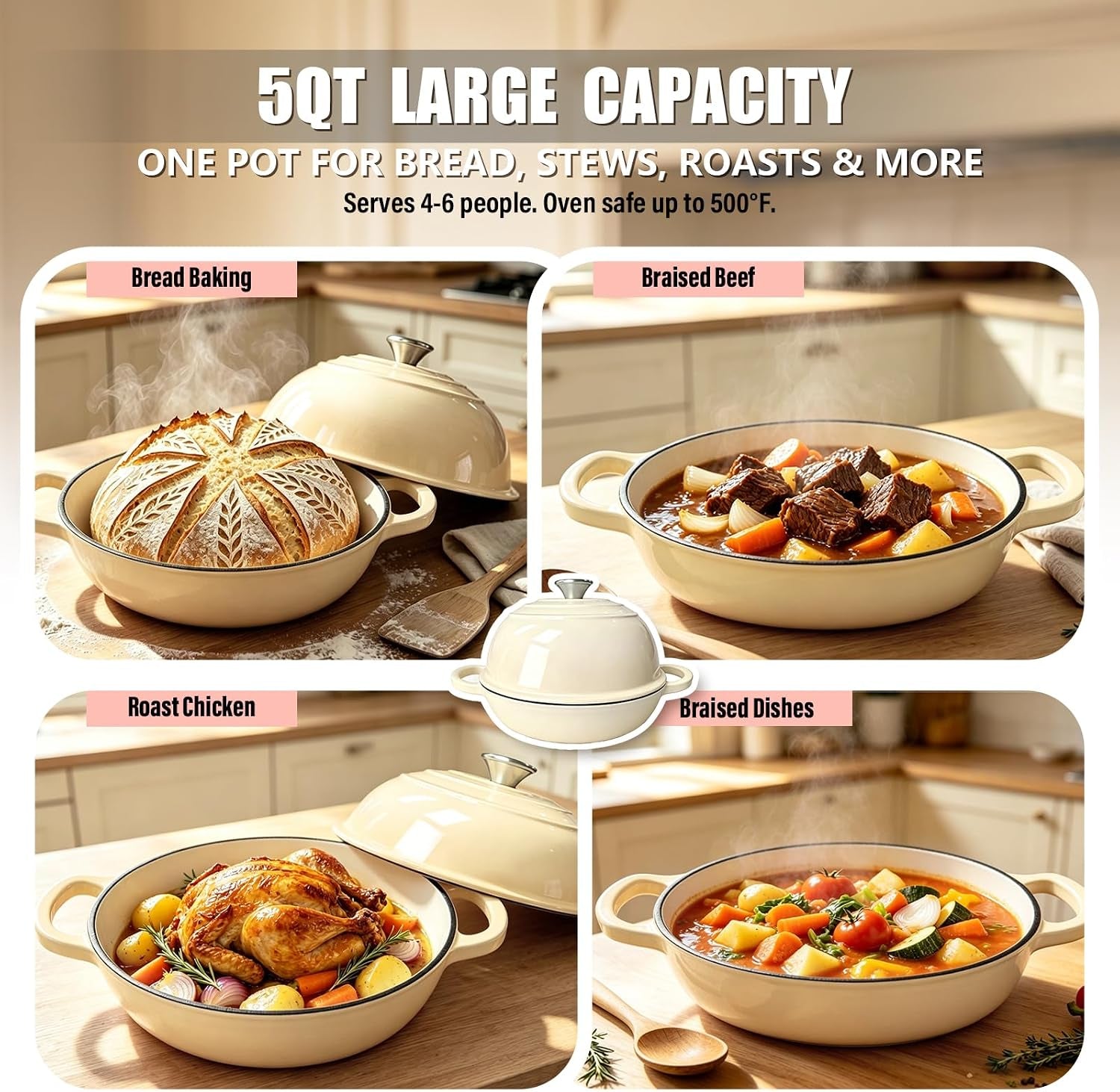 cast-iron-bread-dutch-oven-6qt-pink-enameled-with-lid-even-heat-and-steam-for-crispy-crust-easy-release-enamel-all-stovetops-safe-to-500f-for-sourdough-and-artisan-bread