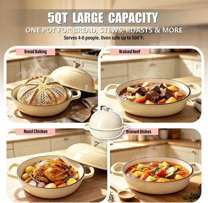 Cast Iron Bread Dutch Oven 6QT Pink Enameled with Lid | Even Heat and Steam for Crispy Crust, Easy-Release Enamel, All Stovetops, Safe to 500F, for Sourdough and Artisan Bread5