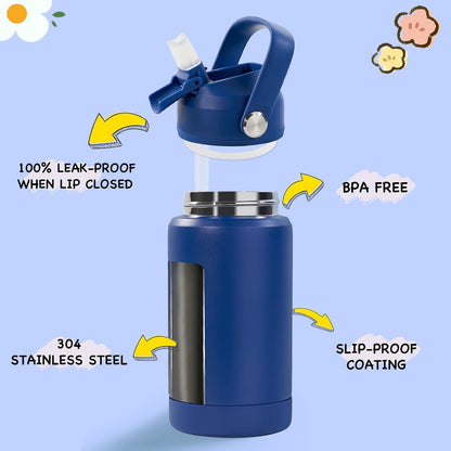 12Oz Kids Water Bottle, Stainless Steel Insulated Water Bottle, Toddler Cup with Straws Leak-Proof, Kids Water Bottles for School Boys Girls, BPA Free, Blue2
