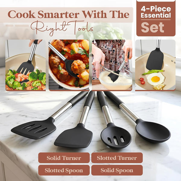 Titanium Frying Pan, Hammered Non-Stick Skillet with Glass Lid & 4 Spatulas, Pfas/Pfoa/Ptfe-Free, Tri-Ply Stainless Steel, Induction & Oven Safe, Dishwasher Safe Cookware7