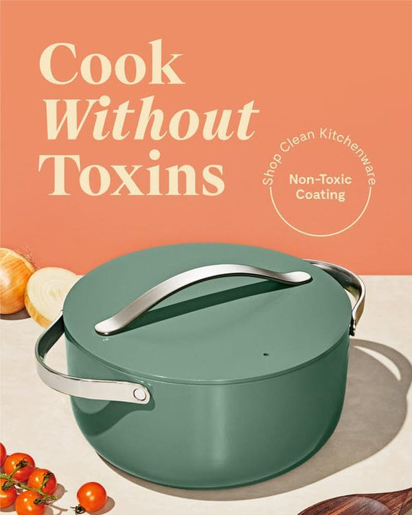 Caraway Non-Stick Ceramic Dutch Oven Pot with Lid (6.5 Qt, 10.5") | Non-Toxic, PTFE and PFOA Free, Safe and Compatible with All Stovetops (Gas, Electric and Induction), Sage2