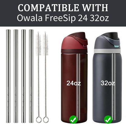 Metal Straw Replacement for Owala Freesip 24 Oz 32 Oz | Thickened Stainless Steel,18/8 Food Grade Material,Only for Owala Free Sip 24/32 Oz,4 Metal Straws and 2 Cleaning Brush2