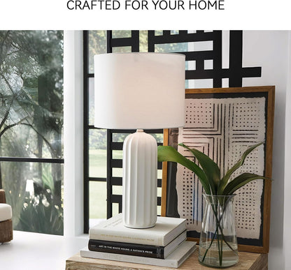 Signature Design by Ashley Clarkland Table Lamps Set of 2, White Ceramic | Premium Hardback Drum Shades, 100W Max E26 Sockets, 24-Inch Tall Design Optimized for Nightstands and Living Room Tables4