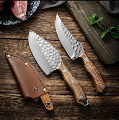 Meat Cleaver, Fruit Knives Forged Camping Hunting Knife Stainless Steel Knife with Cover(2 Knives)1