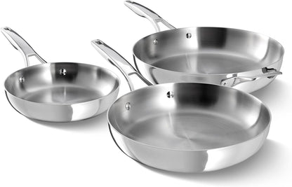 Calphalon Premier Polished 5-Ply Stainless Steel Cookware Set W/Turbo Heat Tech 3 Piece Frying Pan Set, Induction, Oven Safe 500F, Oven Safe 500F, PFOA Free, Polished Stainless Silver1