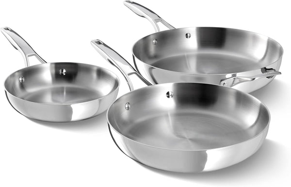 Calphalon Premier Polished 5-Ply Stainless Steel Cookware Set W/Turbo Heat Tech 3 Piece Frying Pan Set, Induction, Oven Safe 500F, Oven Safe 500F, PFOA Free, Polished Stainless Silver1