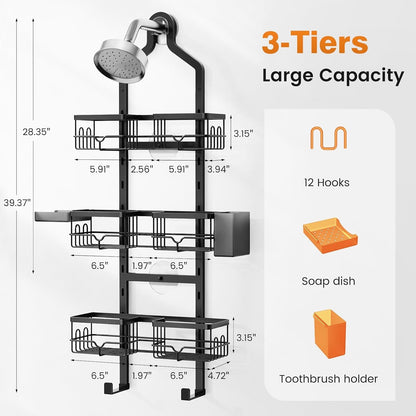 Shower Caddy Hanging, Adjustable Bathroom Organizer 3 Tier Shelf Rustproof3