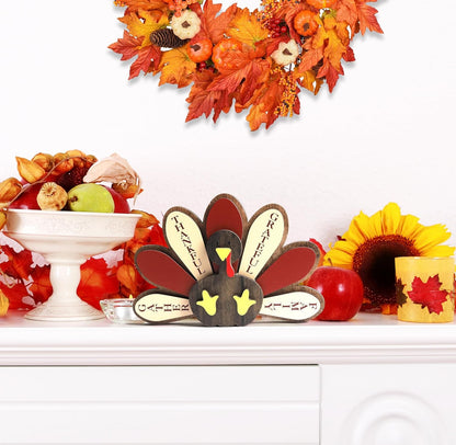 Thanksgiving Turkey Wood Table Decor Rustic Harvest Standing Wooden Sign | Autumn Centerpiece Holiday Home Tabletop Decoration Farmhouse Style6