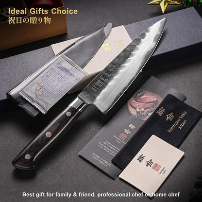 8 Inch Chef Knife, Japanese Chefs Knife Black Forged Kitchen Knife with AUS-8 Alloy Steel and Full Tang Pakkawood Handle, Christmas Gift with Premium Box7