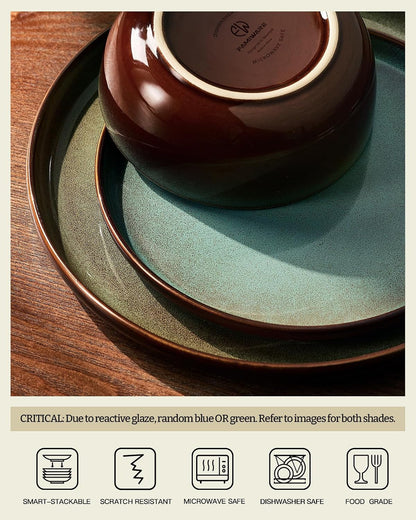 Milkyway 12-Piece Stoneware Dinnerware Set, Moss Green & Cocoa3
