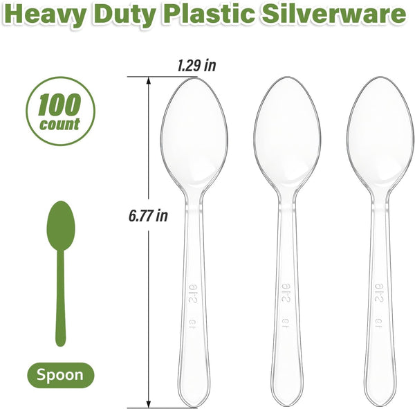 100 Count Clear Disposable Plastic Spoons, Plastic Silverware3