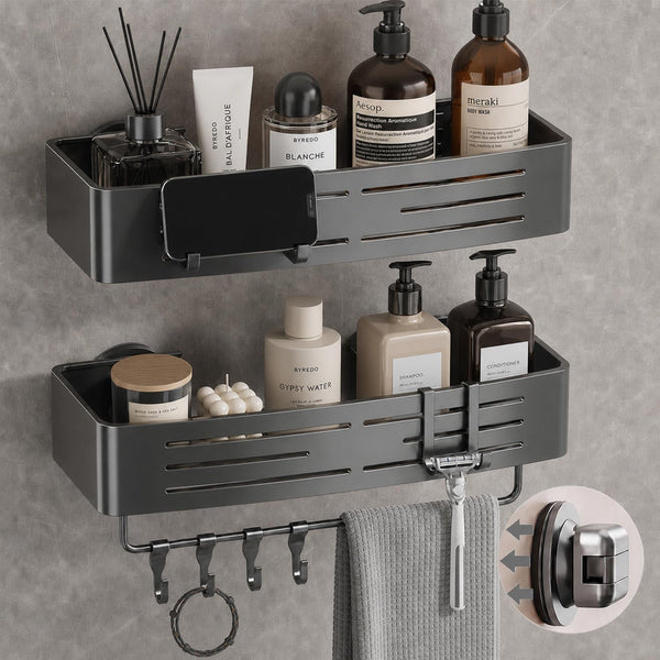 Shower Caddy Suction Cup, No Drilling Rustproof Aluminum Shower Shelves1