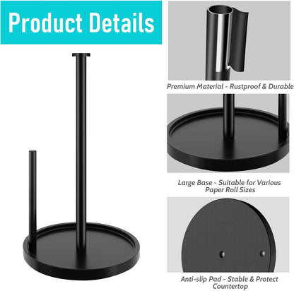 Paper Towel Holder Countertop, Standing Paper Roll Holder with anti Slip Weighted Base, Stainless Steel Freestanding Paper Towel Holder for Kitchen, Black6