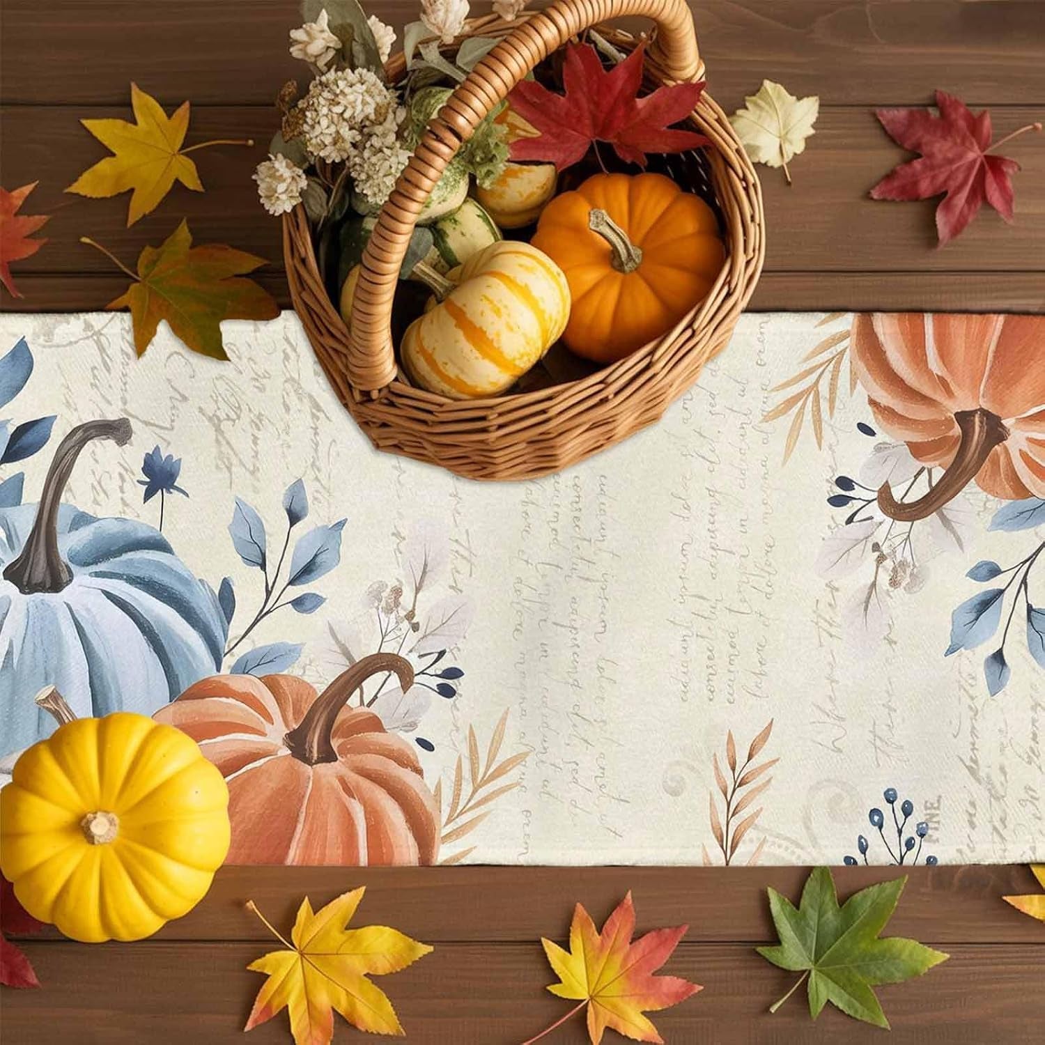 fall-table-runner-13x48-inches-long-blue-pumpkin-table-runners-floral-leaves-cotton-linen-autumn-harvest-dresser-scarf-kitchen-dining-table-decor-for-thanksgiving-holiday-party-coffee-indoor-outdoor