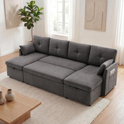 100" Sleeper Sofa Couch, Sectional Sofa Bed, Dark Grey2