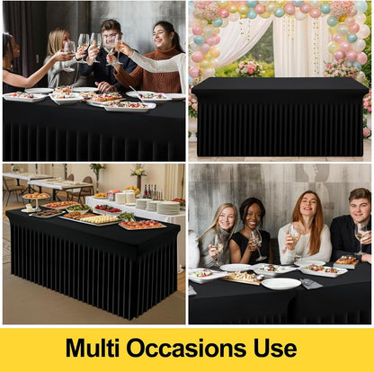 Spandex Elastic Fitted Table Cloth Skirt for 6FT Rectangle Table | Stretch Washable Table Cloth, Banquet Table Cover for Wedding, Party, Indoor & Trade Shows, (Black, 72Lx30Wx30H)8