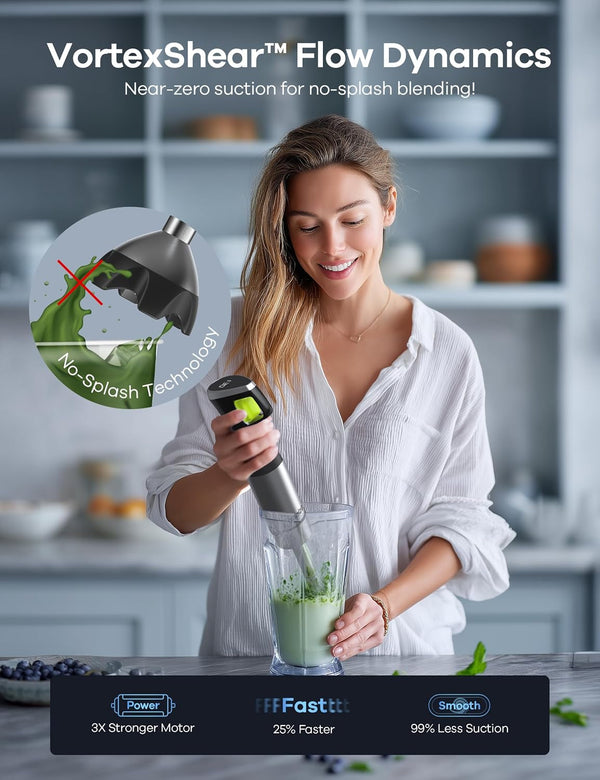 Immersion Blender Handheld, Max 1200W Hand Blenders Immersion 9-In-1 | Time Display, Variable Speed Trigger, Corded Handheld Mixers with Chopper Whisk Frother Beaker Ideal for Soup Puree Smoothies5
