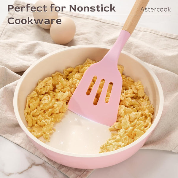 Kitchen Utensils Set, 39 PCS Silicone Cooking Utensils Set with Wooden Handle, 446°F Heat Resistant Food Grade Utensil Sets, BPA Free Kitchen Gadgets Tools Set for Nonstick Cookware (Pink)3